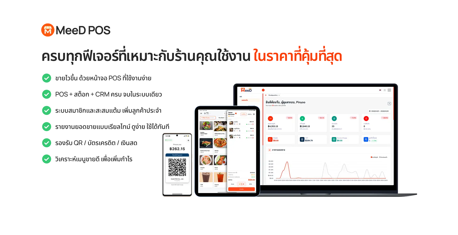 ภาพรวมฟีเจอร์ระบบ POS MeeD สำหรับร้านอาหาร ร้านกาแฟ ร้านค้าปลีก
