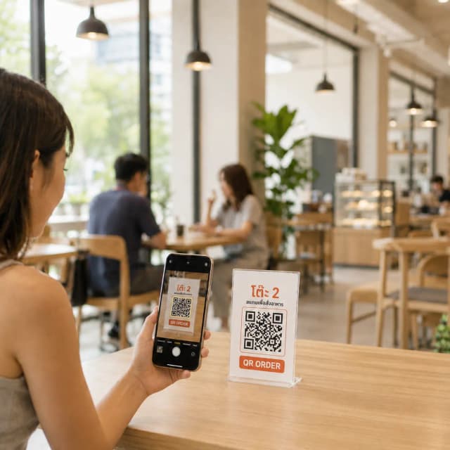 พนักงานพิมพ์ QR ให้ลูกค้า