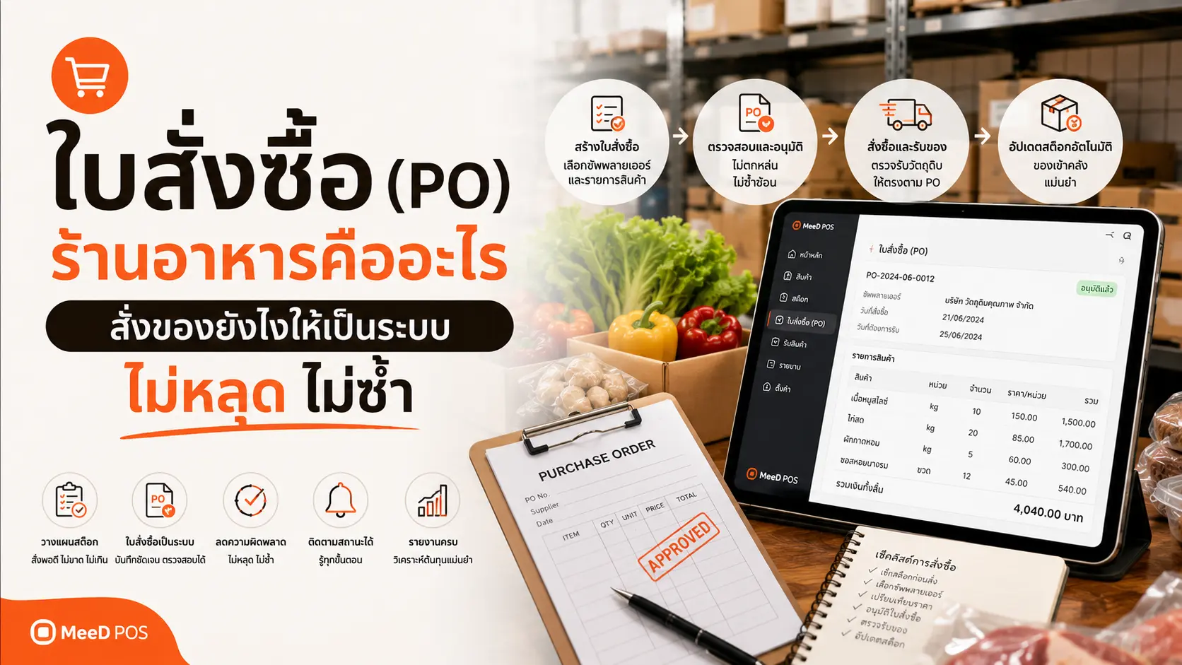 ภาพปก: ใบสั่งซื้อ (PO) ร้านอาหารคืออะไร สั่งของยังไงให้เป็นระบบ ไม่หลุด ไม่ซ้ำ