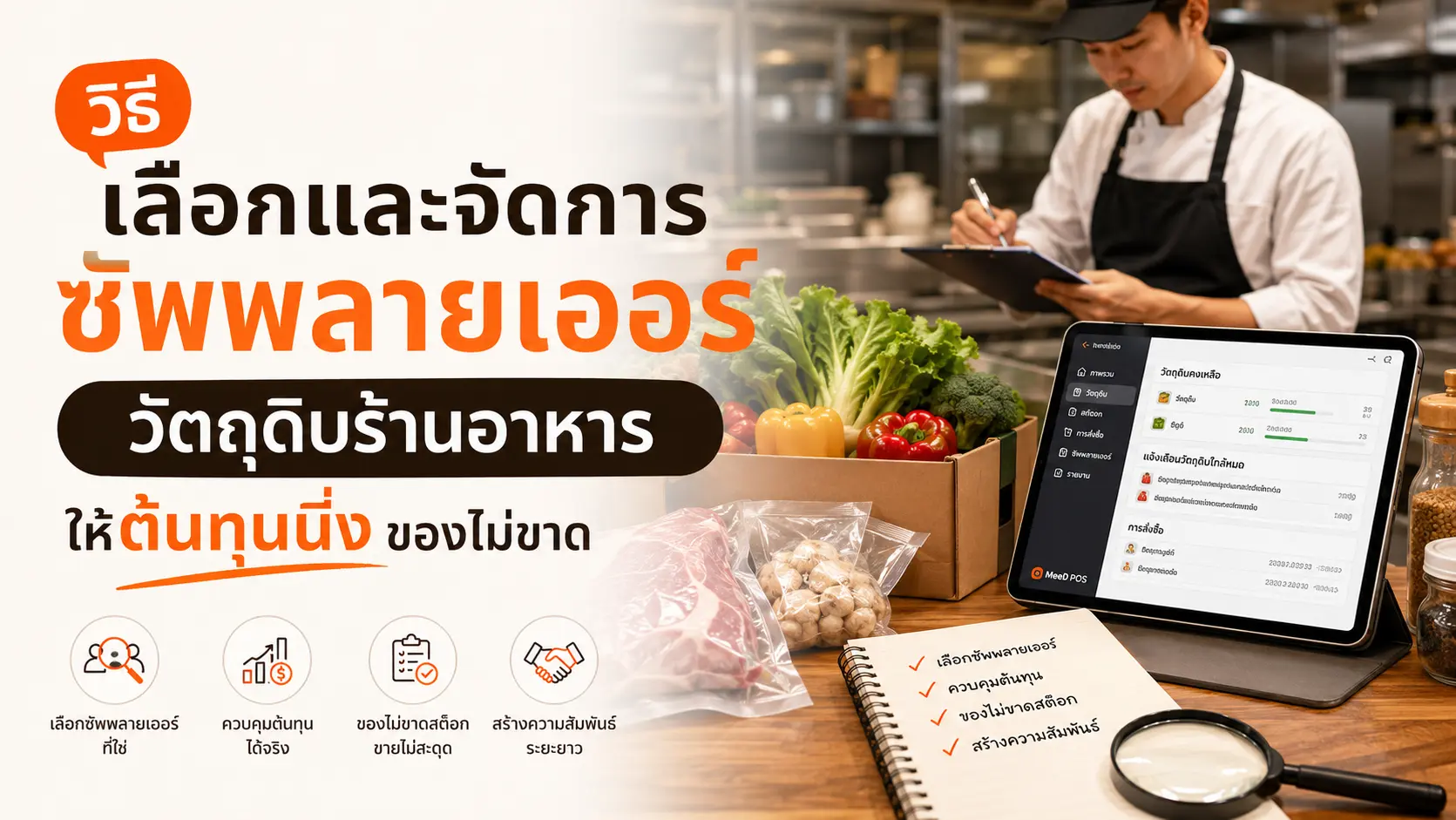 ภาพปก: วิธีเลือกและจัดการซัพพลายเออร์วัตถุดิบร้านอาหาร ให้ต้นทุนนิ่ง ของไม่ขาด